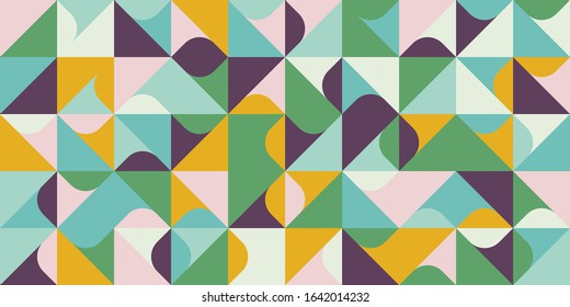 Mid-century geometric abstract pattern with simple shapes and beautiful color palette. Simple geometric pattern composition, best use in web design, business card, invitation, poster, textile print.