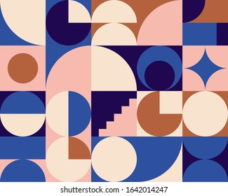 Mid-century geometric abstract pattern with simple shapes and beautiful color palette. Simple geometric pattern composition, best use in web design, business card, invitation, poster, textile print.