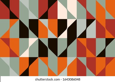 Mid-century geometric abstract pattern with simple shapes and beautiful color palette. Simple geometric pattern composition, best use in web design, business card, invitation, poster, textile print.