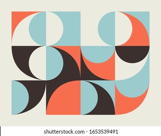 Mid-century geometric abstract pattern with simple shapes and beautiful color palette. Simple geometric pattern composition, best use in web design, business card, invitation, poster, textile print.