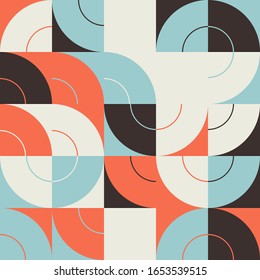 Mid-century geometric abstract pattern with simple shapes and beautiful color palette. Simple geometric pattern composition, best use in web design, business card, invitation, poster, textile print.