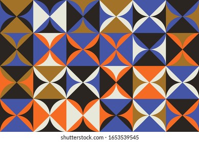 Mid-century geometric abstract pattern with simple shapes and beautiful color palette. Simple geometric pattern composition, best use in web design, business card, invitation, poster, textile print.