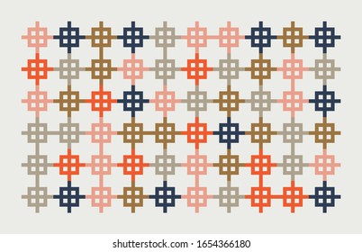 Mid-century geometric abstract pattern with simple shapes and beautiful color palette. Simple geometric pattern composition, best use in web design, business card, invitation, poster, textile print.