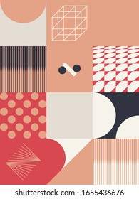 Mid-century geometric abstract pattern with simple shapes and beautiful color palette. Simple geometric pattern composition, best use in web design, business card, invitation, poster, textile print.