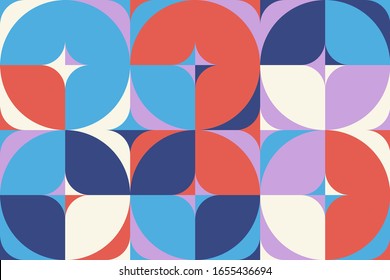 Mid-century geometric abstract pattern with simple shapes and beautiful color palette. Simple geometric pattern composition, best use in web design, business card, invitation, poster, textile print.