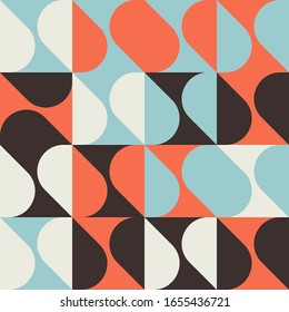 Mid-century geometric abstract pattern with simple shapes and beautiful color palette. Simple geometric pattern composition, best use in web design, business card, invitation, poster, textile print.