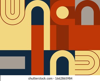 Mid-century geometric abstract pattern with simple shapes and beautiful color palette. Simple geometric pattern composition, best use in web design, business card, invitation, poster, textile print.