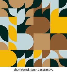 Mid-century geometric abstract pattern with simple shapes and beautiful color palette. Simple geometric pattern composition, best use in web design, business card, invitation, poster, textile print.