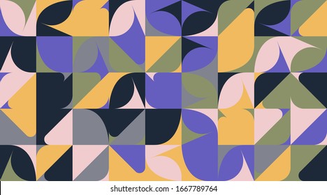 Mid-century geometric abstract pattern with simple shapes and beautiful color palette. Simple geometric pattern composition, best use in web design, business card, invitation, poster, textile print.