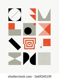 Mid-century geometric abstract pattern with simple shapes and beautiful color palette. Simple geometric pattern composition, best use in web design, business card, invitation, poster, textile print.