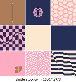 Mid-century geometric abstract pattern with simple shapes and beautiful color palette. Simple geometric pattern composition, best use in web design, business card, invitation, poster, textile print.