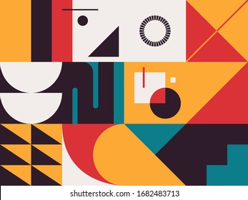 Mid-century geometric abstract pattern with simple shapes and beautiful color palette. Simple geometric pattern composition, best use in web design, business card, invitation, poster, textile print.