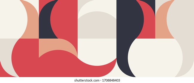 Mid-century geometric abstract pattern with simple shapes and beautiful color palette. Simple geometric pattern composition, best use in web design, business card, invitation, poster, textile print.