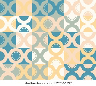 Mid-century geometric abstract pattern with simple shapes and beautiful color palette. Simple geometric pattern composition 
