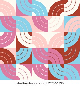 Mid-century geometric abstract pattern with simple shapes and beautiful color palette. Simple geometric pattern composition 