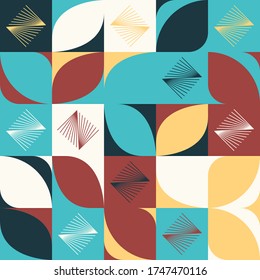 Mid-century geometric abstract pattern with simple shapes and beautiful color palette. Simple geometric pattern composition, best use in web design, business card, invitation, poster, textile print.