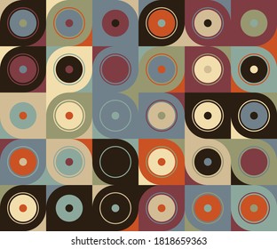 Mid-century geometric abstract pattern with simple shapes and beautiful color palette. Simple geometric pattern composition, best use in web design, business card, invitation, poster, textile print.