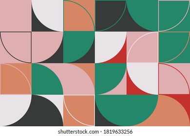 Mid-century geometric abstract pattern with simple shapes and beautiful color palette. Simple geometric pattern composition, best use in web design, business card, invitation, poster, textile print.