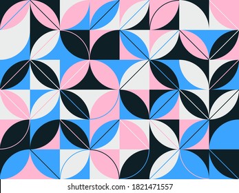 Mid-century geometric abstract pattern with simple shapes and beautiful color palette. Simple geometric pattern composition, best use in web design, business card, invitation, poster, textile print.