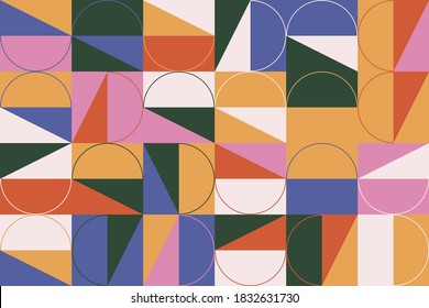 Mid-century geometric abstract pattern with simple shapes and beautiful color palette. Simple geometric pattern composition, best use in web design, business card, invitation, poster, textile print.