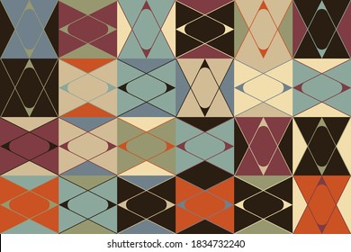 Mid-century geometric abstract pattern with simple shapes and beautiful color palette. Simple geometric pattern composition, best use in web design, business card, invitation, poster, textile print.