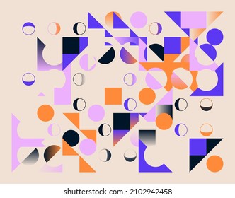 Mid-century geometric abstract pattern with simple shapes and beautiful color palette. Simple geometric pattern composition, best use in web design, business card, invitation, poster, textile print.