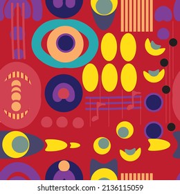 Mid-century geometric abstract pattern with simple shapes and beautiful color palette. Simple geometric pattern composition, best use in web design, business card, invitation, poster, textile print.