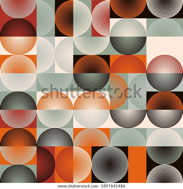 Mid-century geometric abstract pattern with simple
shapes and beautiful color palette. Simple geometric pattern
composition, best use in web design, business card, invitation,
poster, textile
print.