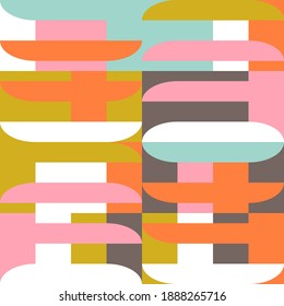 Mid-century geometric abstract vector seamless pattern with simple shapes and retro color palette. Simple composition for web design, branding, invitations, posters, textile and wallpaper.