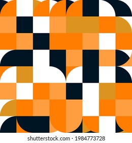 Mid-century geometric abstract vector seamless pattern with simple shapes and retro color palette. Simple composition for web design, branding, invitations, posters, textile and wallpaper.