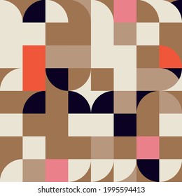 Mid-century geometric abstract vector seamless pattern with simple shapes and retro color palette. Simple composition for web design, branding, invitations, posters, textile and wallpaper.