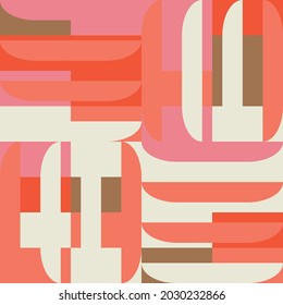 Vector abstracto geométrico de mediados de siglo sin fisuras con formas simples y paleta de colores retro. Composición simple para diseño web, marca, invitaciones, afiches, textil y papel tapiz.
