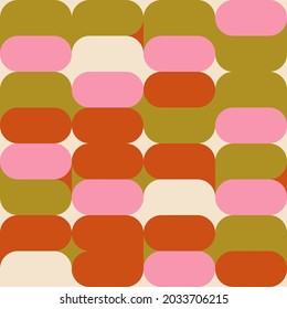 Mid-century geometric abstract vector seamless pattern with simple shapes and retro color palette. Simple composition for web design, branding, invitations, posters, textile and wallpaper.