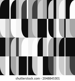 Mid-century geometric abstract vector seamless pattern with simple shapes and retro color palette. Simple composition for web design, branding, invitations, posters, textile and wallpaper.