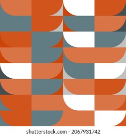 Mid-century geometric abstract vector seamless pattern with simple shapes and retro color palette. Simple composition for web design, branding, invitations, posters, textile and wallpaper.