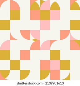 Mid-century geometric abstract vector seamless pattern with simple shapes and retro color palette. Simple composition for web design, branding, invitations, posters, textile and wallpaper.