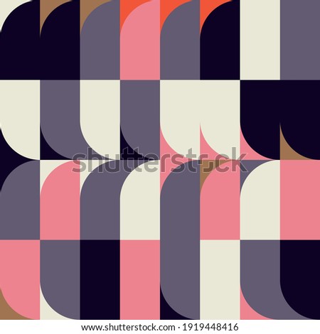 Mid-century geometric abstract vector seamless pattern with simple shapes and retro color palette. Simple composition for web design, branding, invitations, posters, textile and wallpaper.