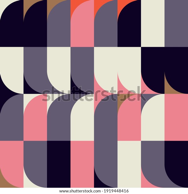 Mid-century\
geometric abstract vector seamless pattern with simple shapes and\
retro color palette. Simple composition for web design, branding,\
invitations, posters, textile and\
wallpaper.