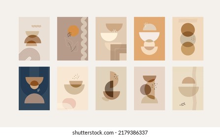 mid-century geometric interior wall decoration vector posters set