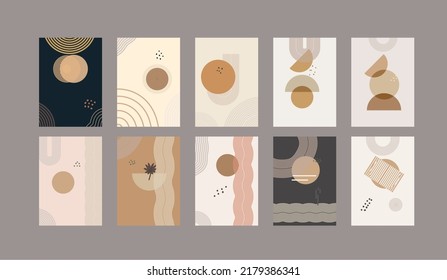 mid-century geometric interior wall decoration vector posters set