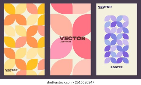 mid-century geometric leaf pattern vector set