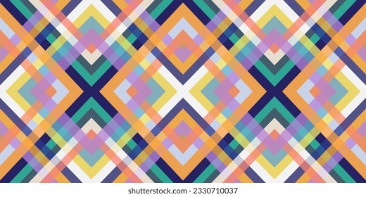 Mid-century geometric plaid abstract pattern with simple shapes and colorful palette for web design, business card, invitation, poster, textile print.