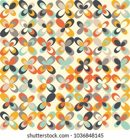 Midcentury geometric retro background. Vintage brown, orange and teal colors. Seamless floral mod pattern, vector illustration. Abstract retro geometric midcentury 60s 70s background.