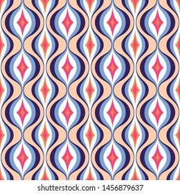 Mid-century modern art vector background. Abstract geometric seamless pattern. Decorative ornament in retro vintage design style. Atomic stylized backdrop. 