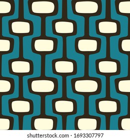 Mid-century modern atomic age background in teal, cream and dark brown. Ideal for wallpaper and fabric design.