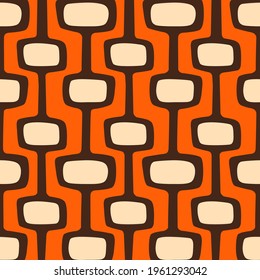 Mid-century Modern Atomic Age Background In Orange, Cream And Dark Brown. Ideal For Wallpaper And Fabric Design. Inspired By Atomic Age In Western Design.