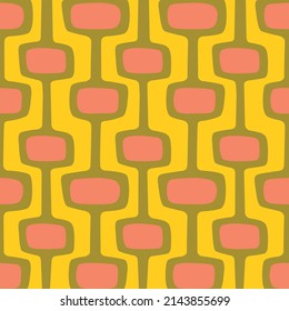 Mid-century Modern Atomic Age Background In Dark Brass Gold, Orange And Yellow. Ideal For Wallpaper And Fabric Design. 