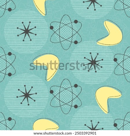 Mid-century modern, atomic age seamless pattern. Retro 1950s background