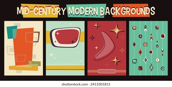 Mid-Century Modern Backgrounds, 1950s Colors and Shapes, Retro Party or Event Posters Template Set 