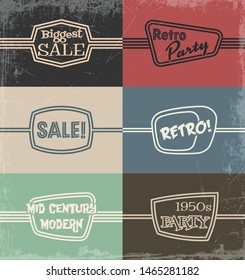 Mid-Century Modern Emblems, Party, Sale Signs, 1950s Backgrounds, Vintage Colors